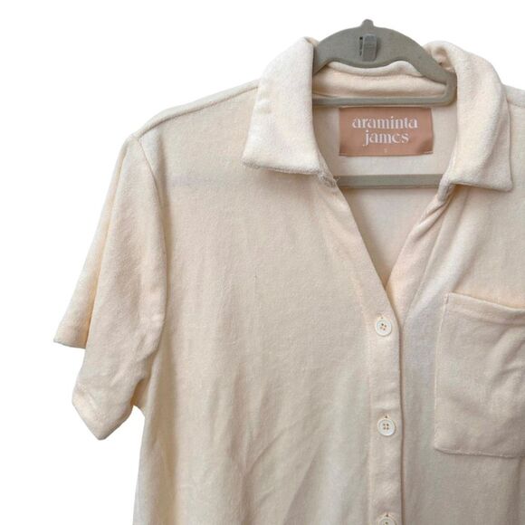 ARAMINTA JAMES Terry Button Down in Pale Yellow Sz Small - Picture 3 of 5